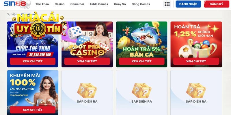 Những sự kiện ưu đãi hot hit dành cho hội viên tại Sin88